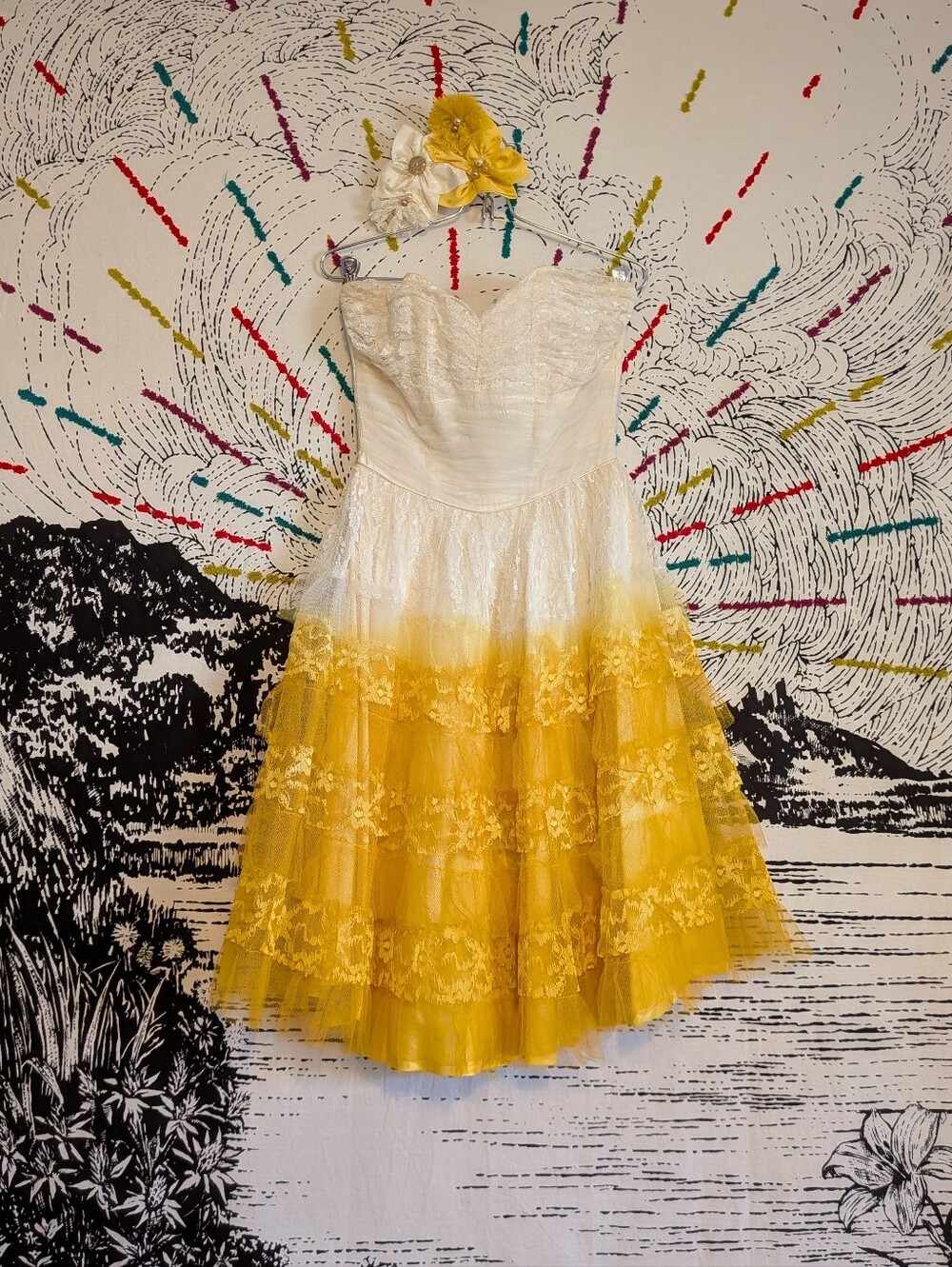 Vintage Upcycled Dyed 50 60s Lace Tea Length Fit and Flare Fairycore Dress
